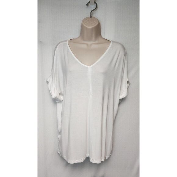 BYTAVI Cuff Sleeve V-Neck Tunic Tee Size Large White - Picture 2 of 6